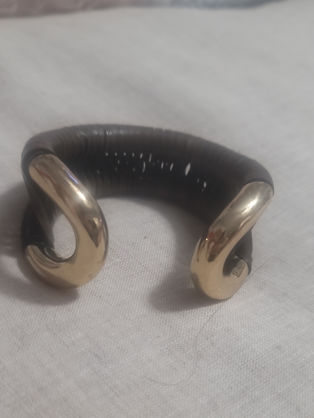 Men's Army Green Leather Cuff Bracelet with Gold-Tone Accents